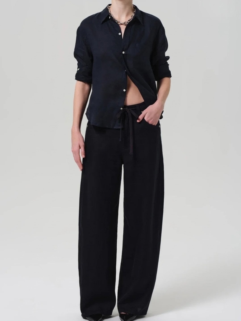 NWT Citizens Of Humanity Brynn Drawstring Wide Leg Trouser Pants Carob Black 27